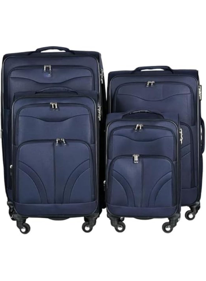 4-Piece Soft-shell Fabric Luggage Set, Lightweight Navy Blue Travel Trolley Bags with 360° Spinner Wheels & External Pockets, Navy Blue - Image 1